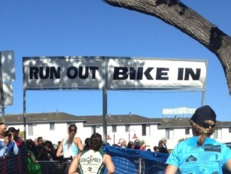 Triathlon run leg heading out of transition